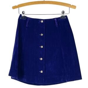 Vintage Women's Purple Velvet Mini Skirt Gold Flower Buttons No Tag Belt Loops